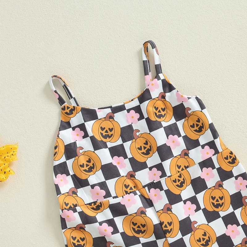 Preschool girl Halloween costume pumpkin bow print bell bottom jumpsuit sleeveless jumpsuit autumn costume 1-5T W240806
