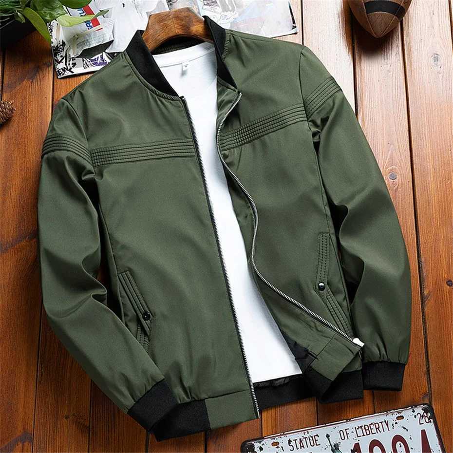 School team jacket mens baseball jacket fashionable casual slim fit jacket mens spring/summer bomber jacket khaki green M241017
