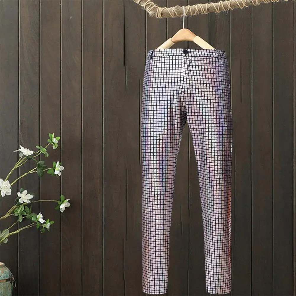 Rainbow plaid glitter shorts mens 70s dancer singer Trouser nightclub DJ stage dance set 240816