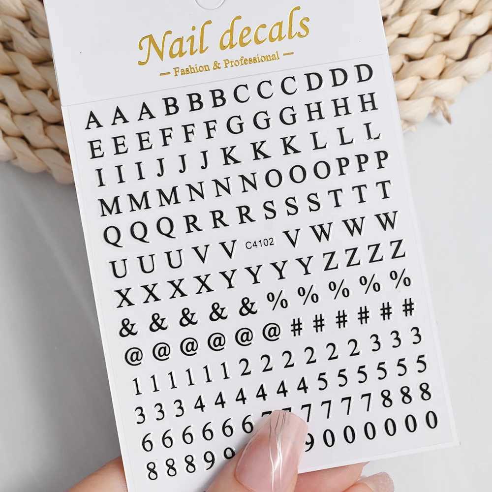 Black Number English Letter Design 3d Nail Sticker Self Adhesive Gold Silver Decal DIY Alphabet Nail Slider Manicure AccessoriesXJ250120