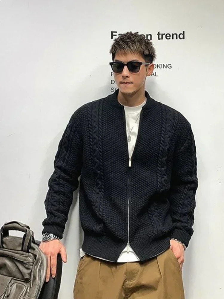 Knitted Sweaters for Men Coat Black Zip-up Man Clothes Plain Cardigan Jacket Solid Color Zipper Neck S Korean Style Knitwears A 240816