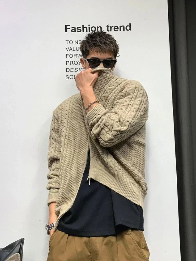 Knitted Sweaters for Men Coat Black Zip-up Man Clothes Plain Cardigan Jacket Solid Color Zipper Neck S Korean Style Knitwears A 240816