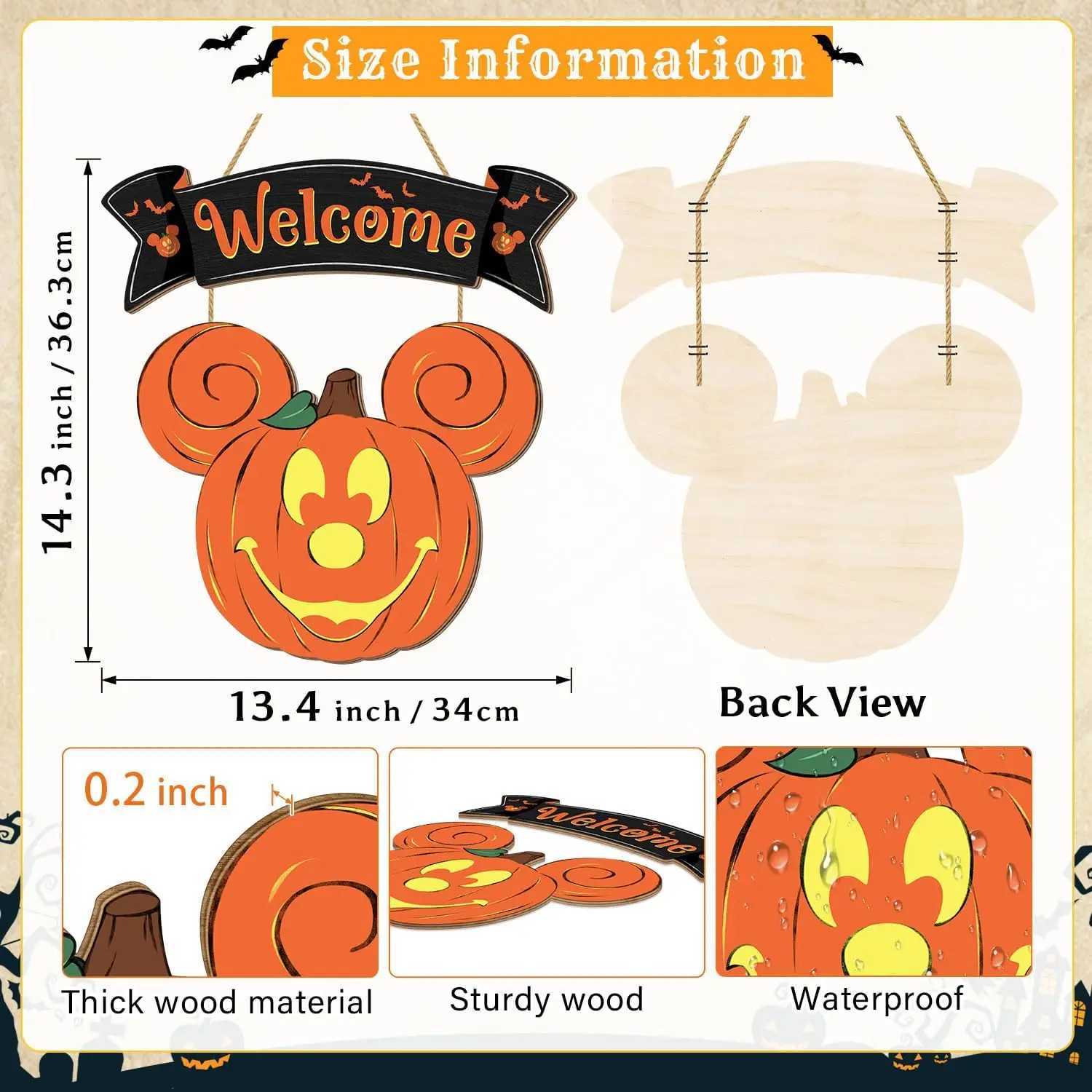 Halloween Mouse Pumpkin Decorations Halloween Mouse Welcome Hanging Sign for Front Door Happy Halloween Wooden Pumpkin SignsXJ240817