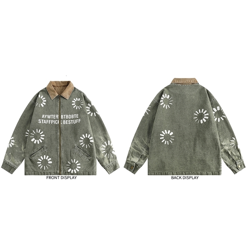 Sun Flower Print Cotton Denim Jean Spring Autumn Men Bomber Jacket Unisex Women High Streetwear Casual Chic Coat Retro Vintage 240816
