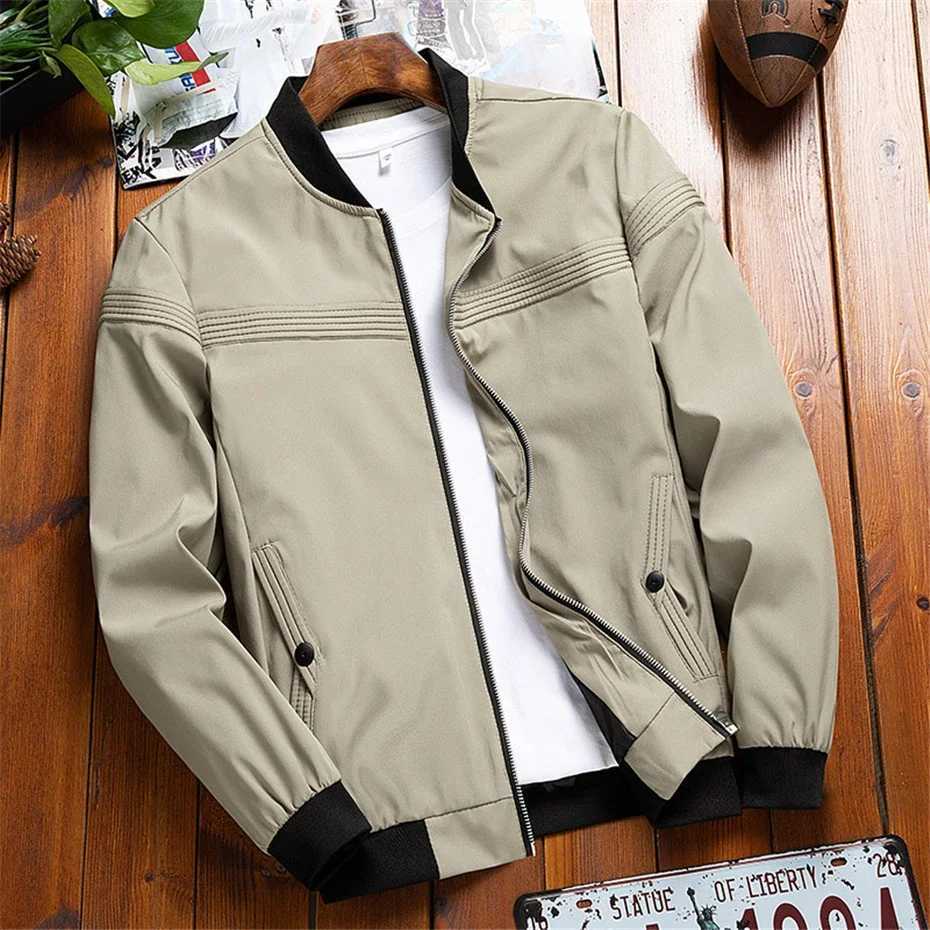 School team jacket mens baseball jacket fashionable casual slim fit jacket mens spring/summer bomber jacket khaki green M241017
