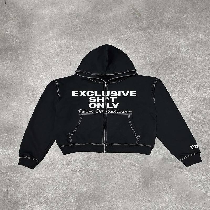 Fashion Y2K Retro Letter Hoodie Womens Gothic Black Zipper Oversized Sweater Harajuku Street Clothing Set w240816