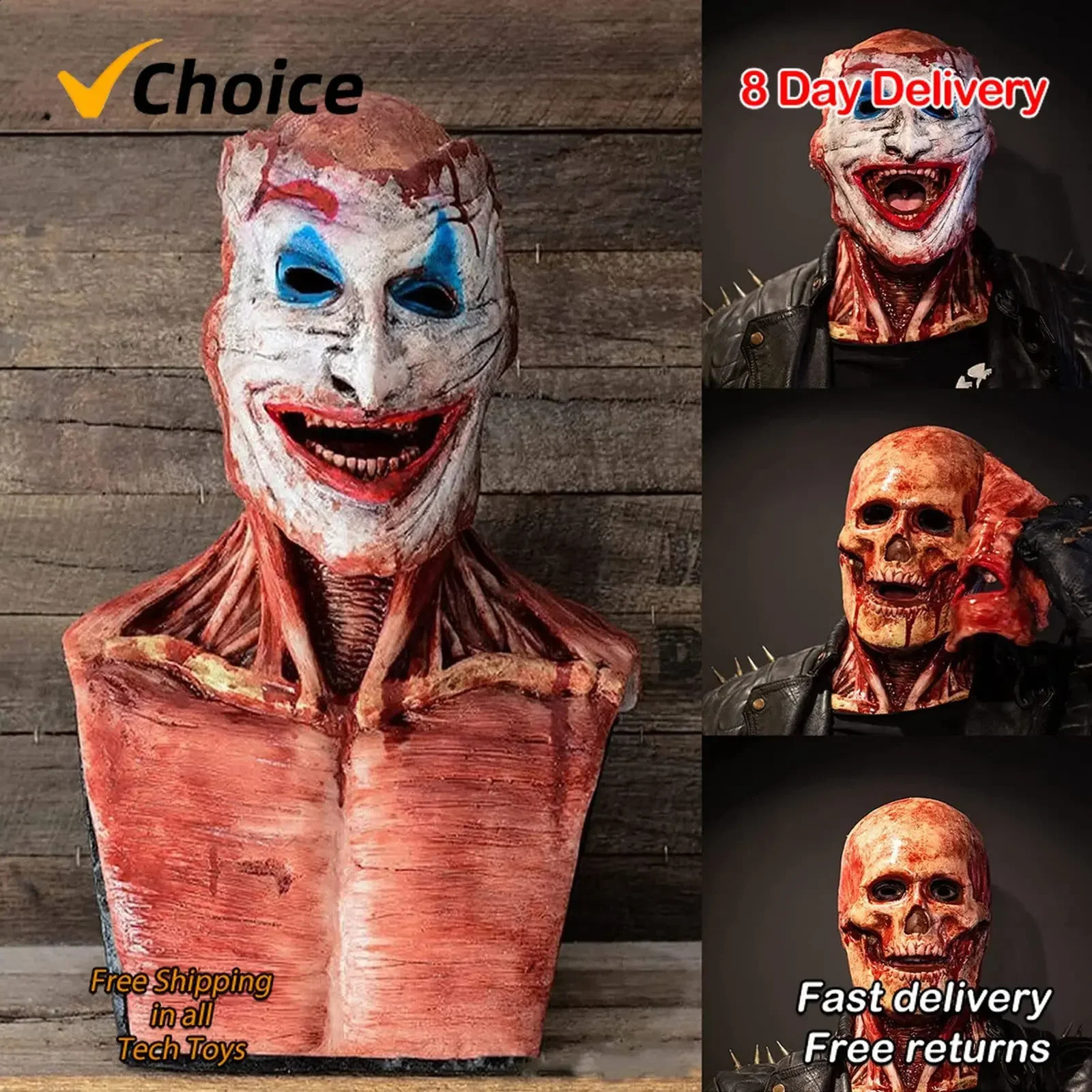 2024 Halloween Double Rip Mask Bloody Scary Skeleton Latex Mask Scary Cosplay Party Mask Mascara Halloween 240816