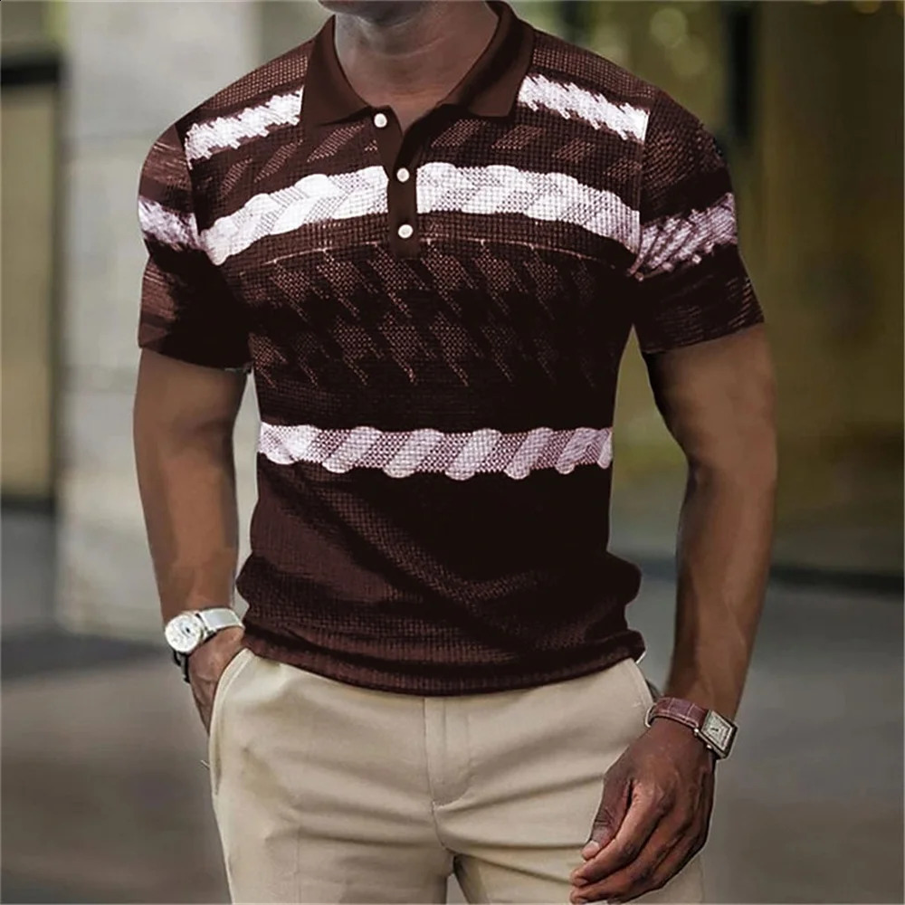 Vintage MenS Polo 3d Stripe Print High-Quality MenS Clothing Loose Oversized Shirt Tops Soft Tees Summer Casual Short Sleeves 240816