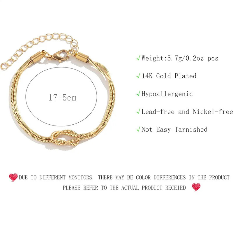 Love Knot Bracelets For Women 14K Gold Plated Dainty Snake Chain Infinity Bracelet Adjustable Stainless Steel Jewelry Gifts 24