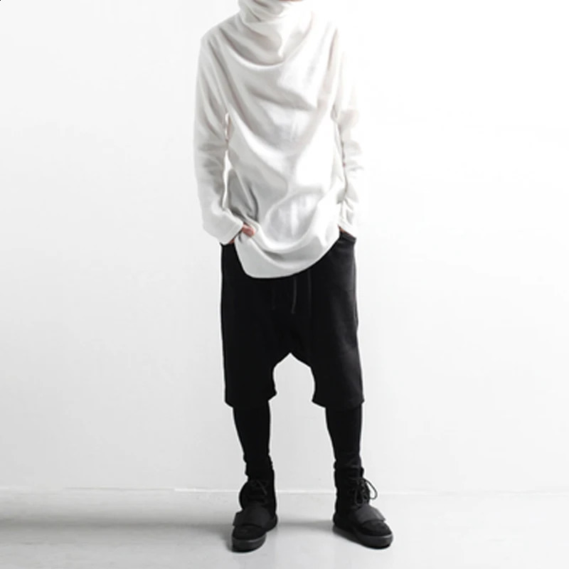 Mens T-shirts Spring and Autumn Korean edition plain turtleneck loose-fitting irregular long sleeve T-shirts trend 240819