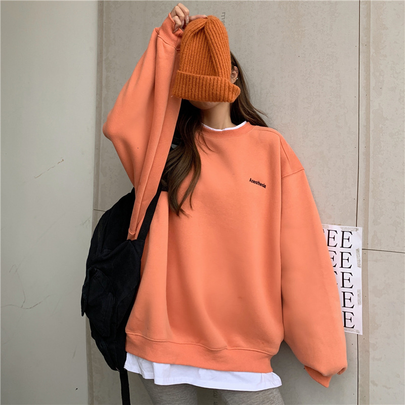 2024 autumn and winter new college letter embroidery fake two-piece hoodie women's long sleeved pullover style loose top trend 41aec