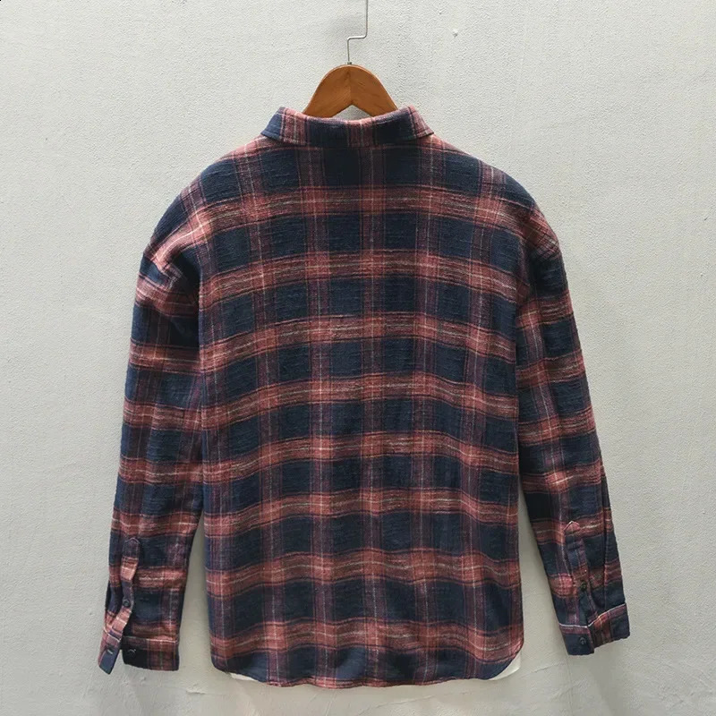 Men Clothing Japanese Striped Plaid Spring Autumn Long-sleeved Shirt Mens Casual Loose Top Youth Cotton Shirt Coat 2