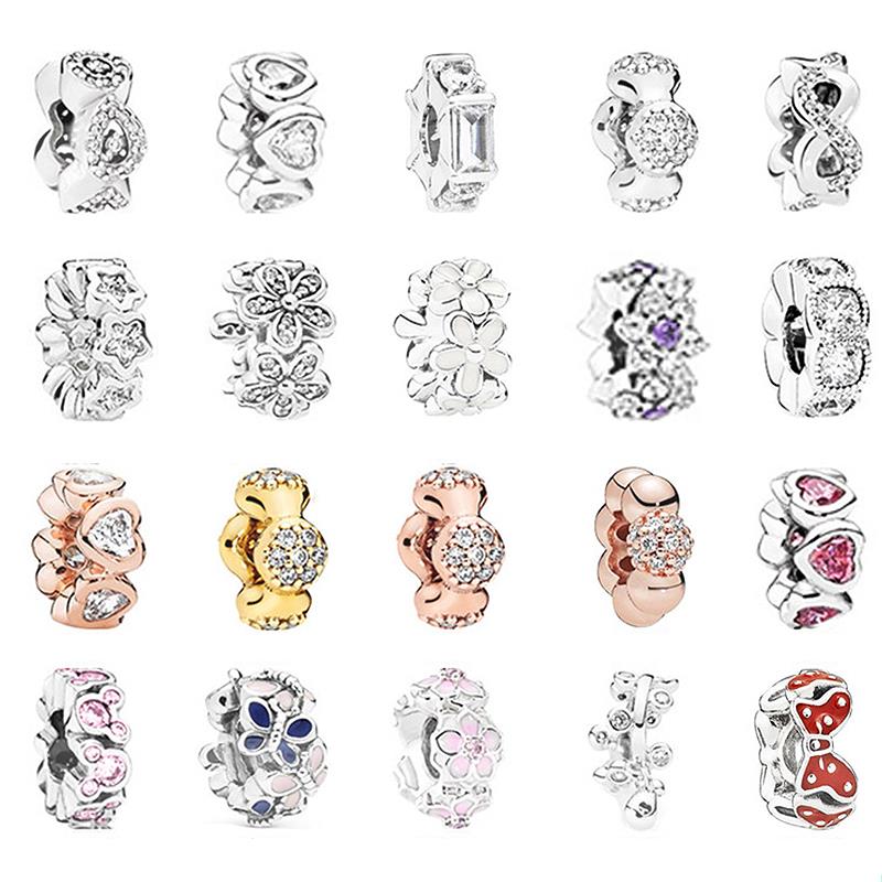 925 Sterling Silver Red Heart Bowknot Butterfly Mouse Head Spacer Charms Bracelet DIY Beads For Jewelry Making