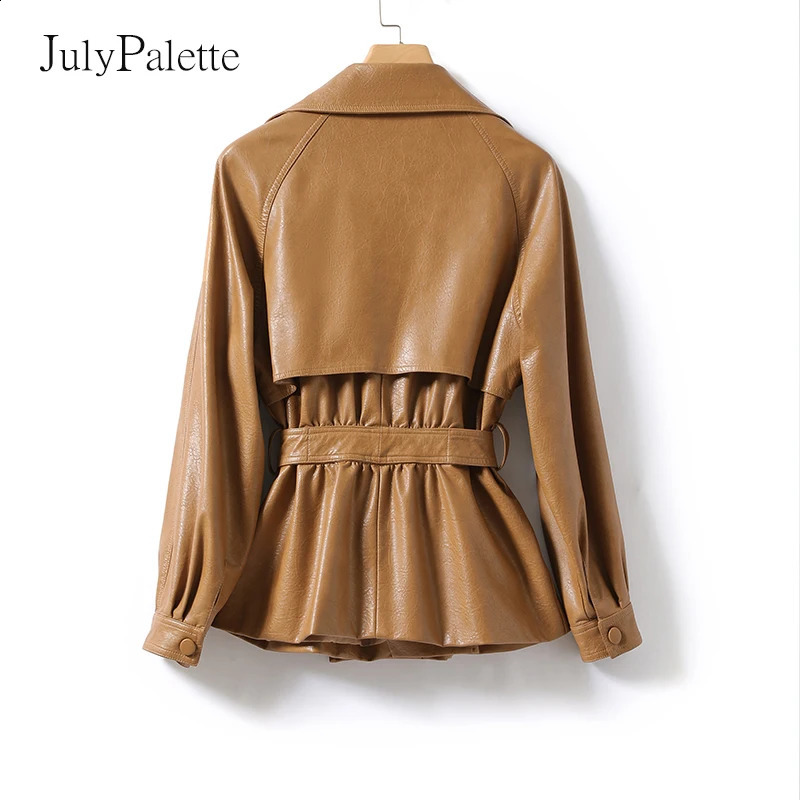 Julypalette genuine leather jacket womens short lace up leather jacket spring office womens real sheepskin coat 240819