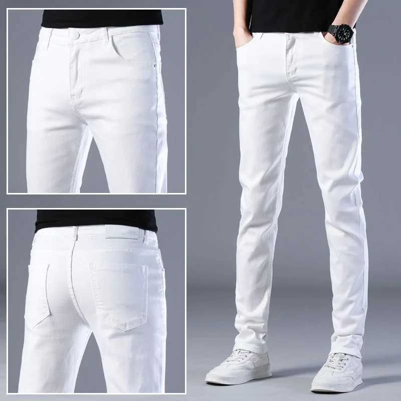 2024 Spring/Summer New Fashion Trend White Elastic Denim Pants for Mens Casual Ultra Thin Comfortable Breathable Legs 28-38W240715