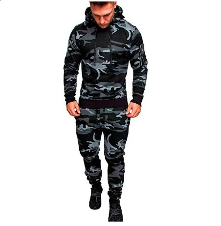 Mens Camouflage Tracksuit Sport Hoodies Pants Two Piece Set Outdoor Sports Suit Casual Jogging Suit Sweatshirts 240819