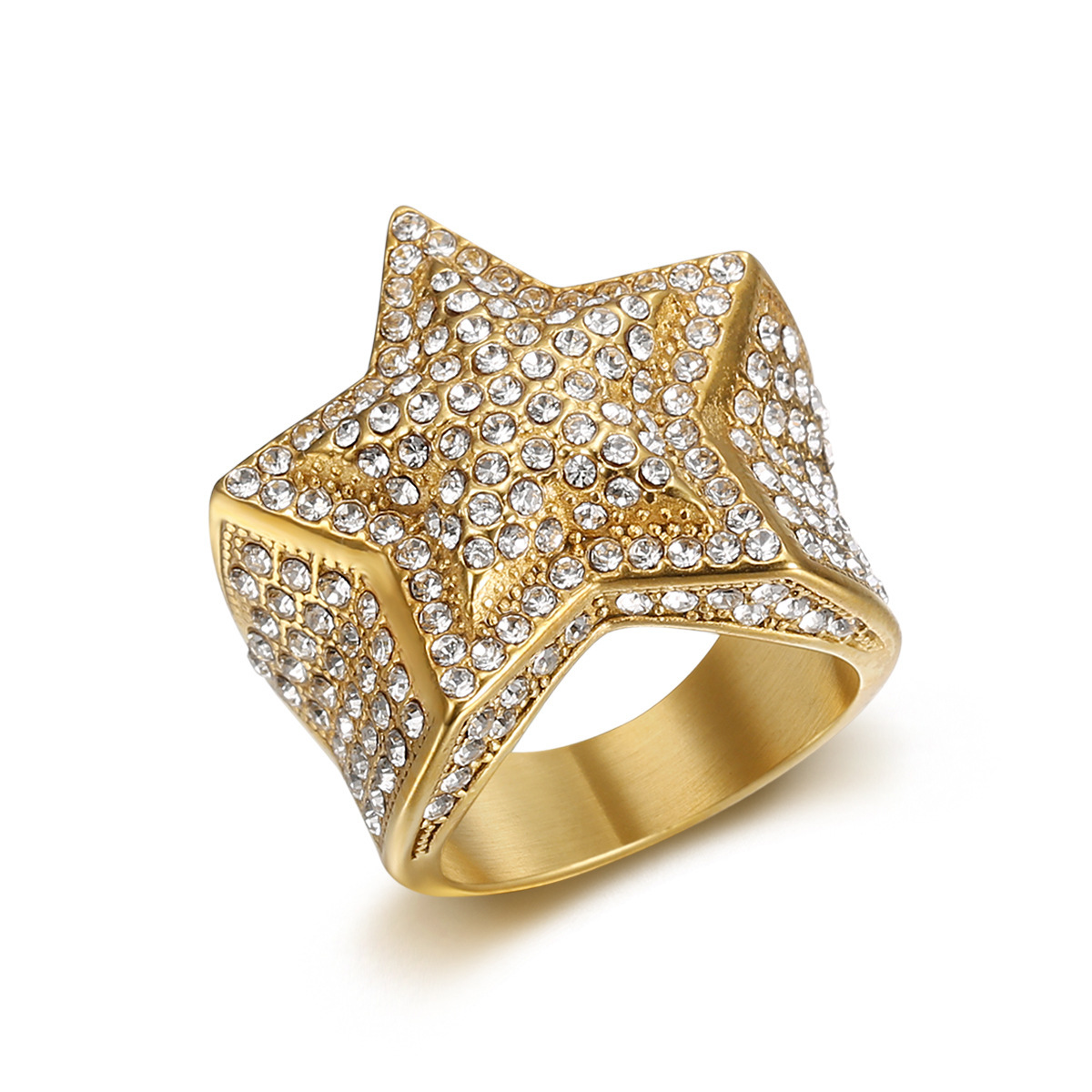 Hip Hop 316LStainless Steel Domineering Five-pointed star Ring Titanium Steel Gold Plated Mens Jewelry