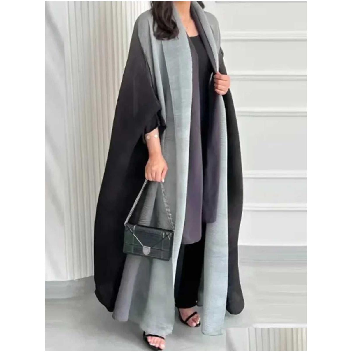 Ethnic Clothing Muslim Abaya For Women Bat Se Pleated Gradient Cardigan Trench Coat 2023 Autumn Dubai Abayas Plus Size Womens D Otxbc