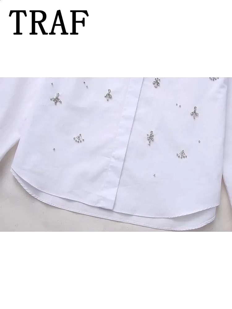 TRAF Spring Womens Fashionable and Elegant White Shirt Flip Collar Hollow Ultra Thin Casual Street Clothing Strapless Office Women w240819