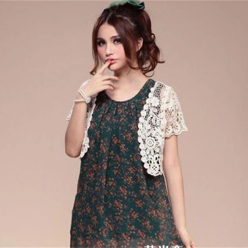 M2EA Womens Short Sleeve Open Front Lace Cardigan Floral Crochet Sheer Beach Cover Up Shrugs Crop Bolero Jackets for Dresses 240819