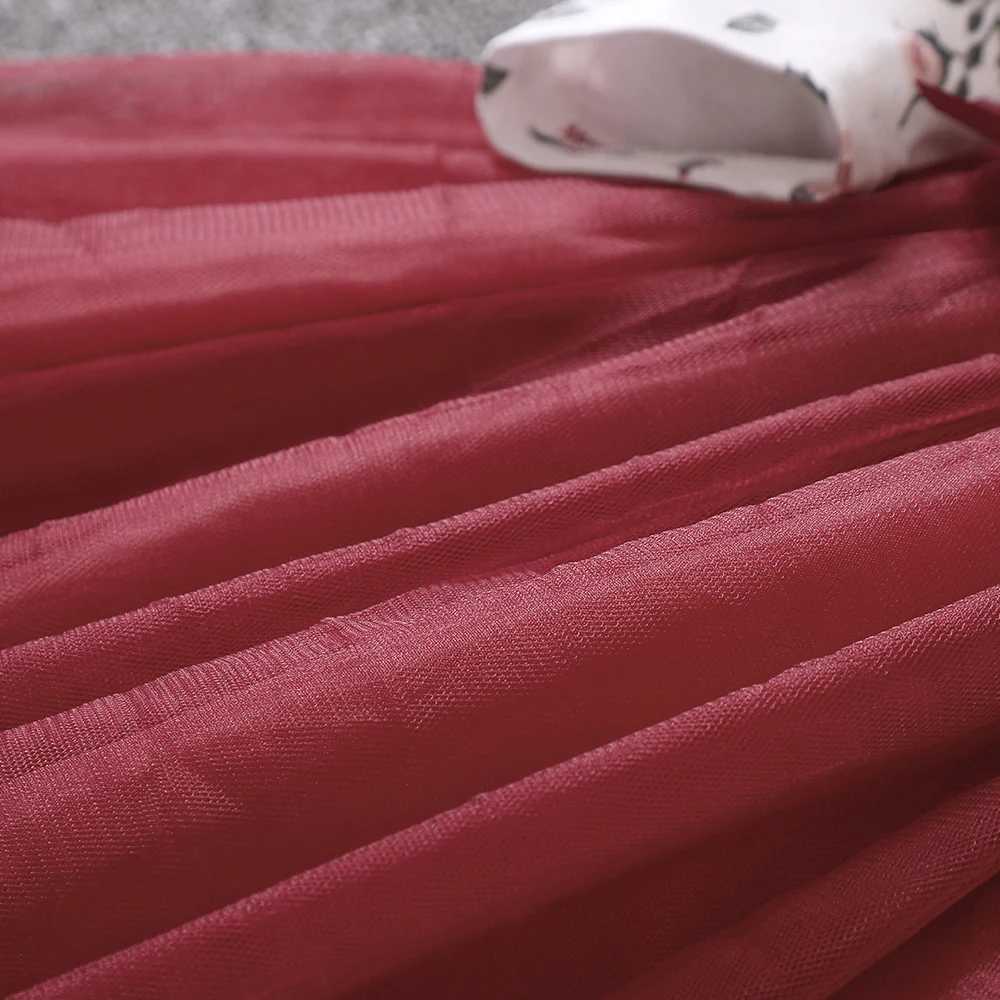 New Girls Spring and Autumn Flying Sleeves Long Sleeve Printed Mesh Dress for Primary and Secondary School ChildrenXJ241206