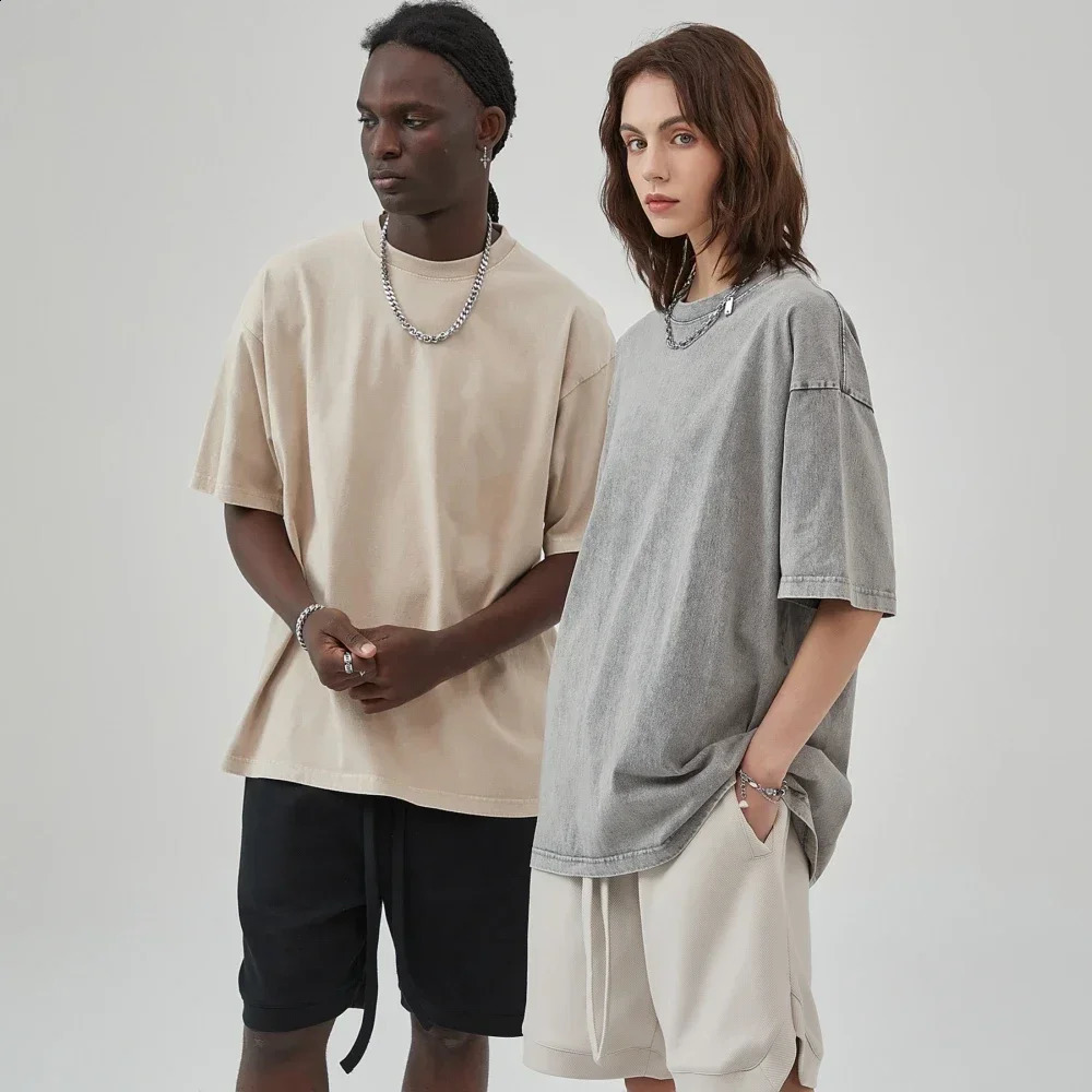 Distressed Basic Pure Color Heavy Washed Oversized Cotton Plain T-shirts for Women Men Summer Tops Shirts Mens Clothing Tees 240816