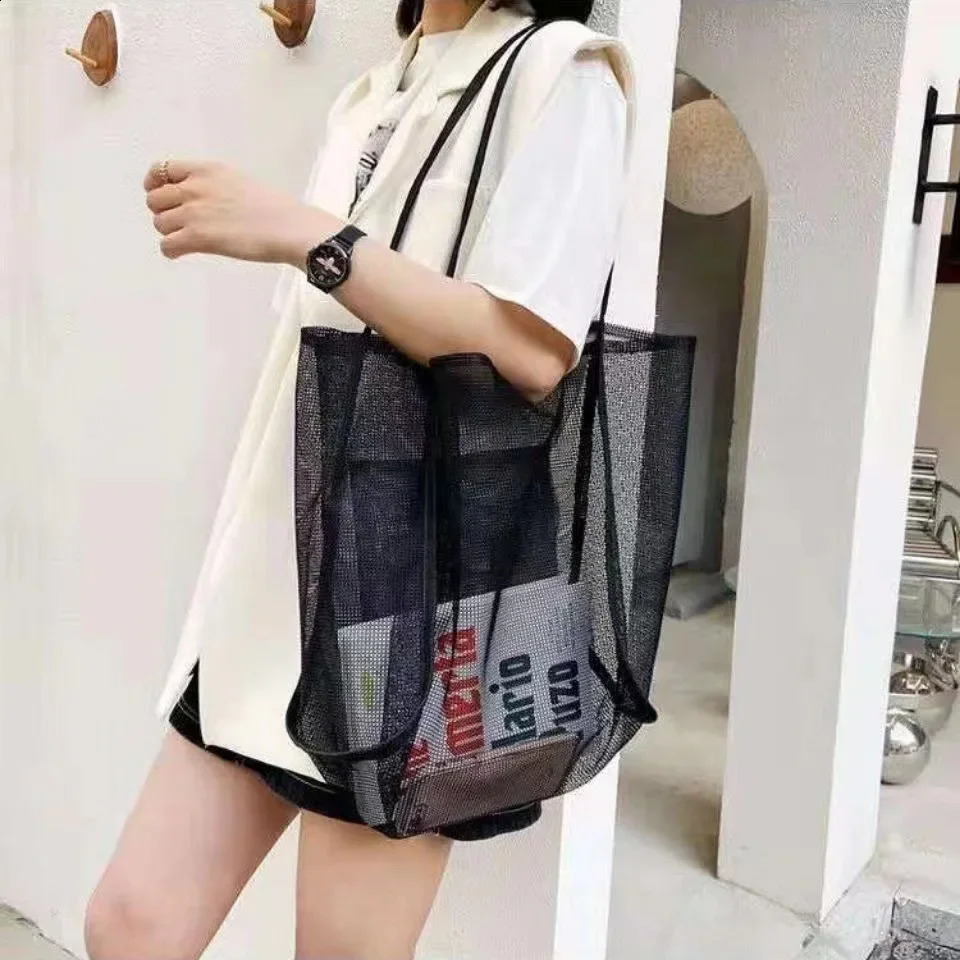 Beach Bag Large Capacity Shopping Transparent Mesh Reusable Fashion Portable Travel Organizer EcoFriendly Storage y240925