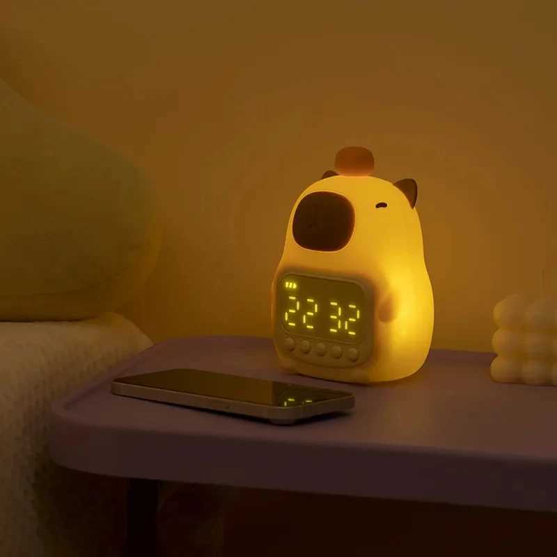 Cute charging cartoon Capybara silicone night light digital alarm clock LED night light desk clock room decoration birthday gift B2408119