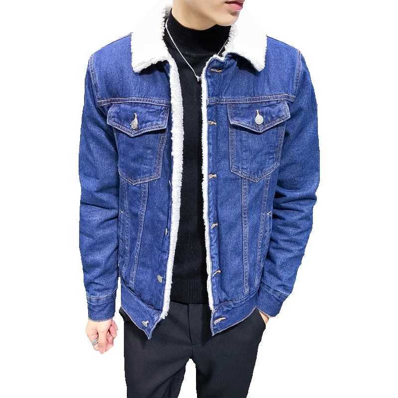 Designer jacket New Male Thick Warm Denim Coats Large Size Wool Liner Black Jean CoatsMen Winter Denim Jackets Light Blue Jean Jackets Size6XL M240819