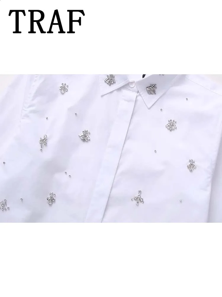 TRAF Spring Womens Fashionable and Elegant White Shirt Flip Collar Hollow Ultra Thin Casual Street Clothing Strapless Office Women w240819