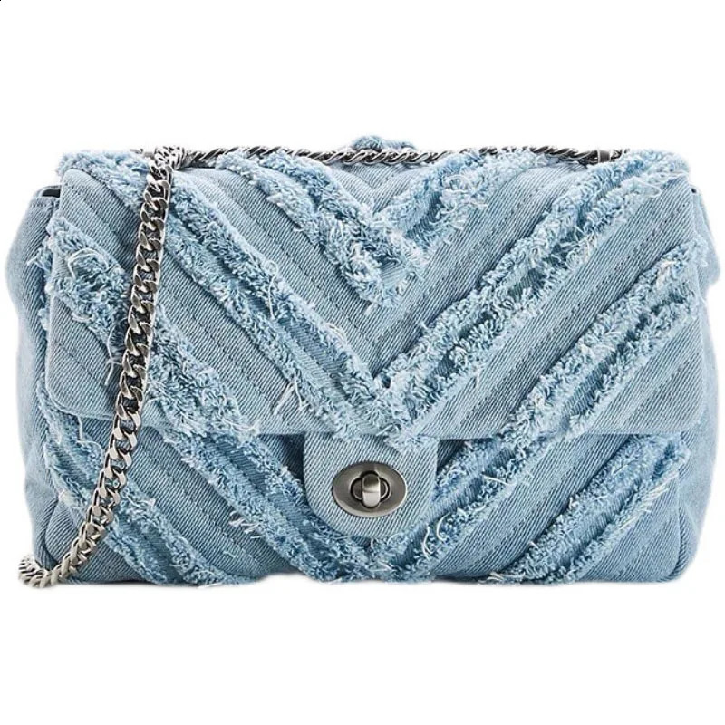 3 Fashion Womens Shoulder Denim Quilted Bags Retro Blue Jeans Chain Female Flap Handbag 240816 4 - view 6