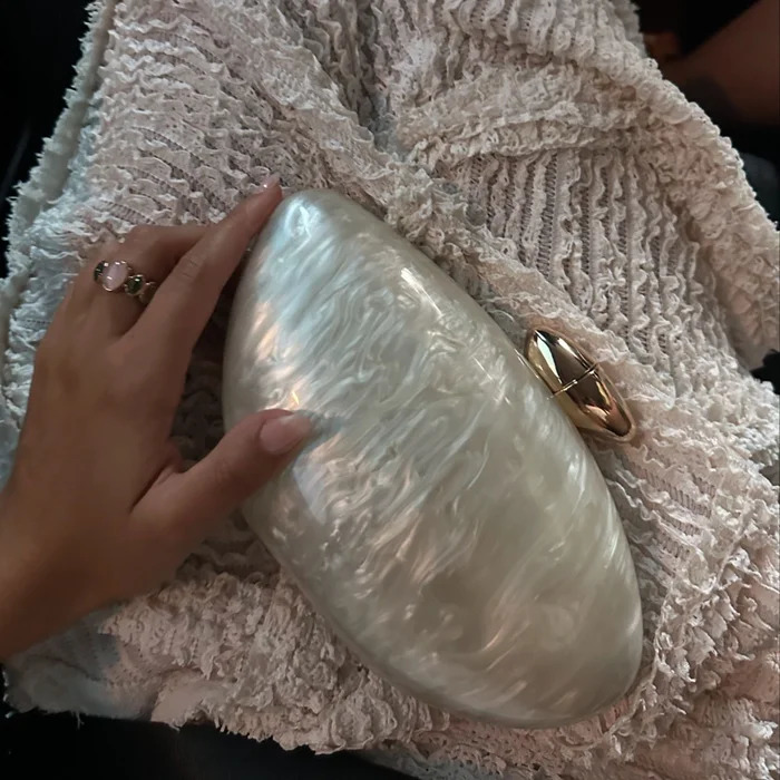 Acrylic egg shape clutch bag women er evening party cute purse rose shell handbag High Quality 250103