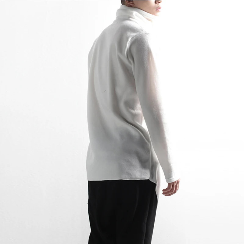 Mens T-shirts Spring and Autumn Korean edition plain turtleneck loose-fitting irregular long sleeve T-shirts trend 240819