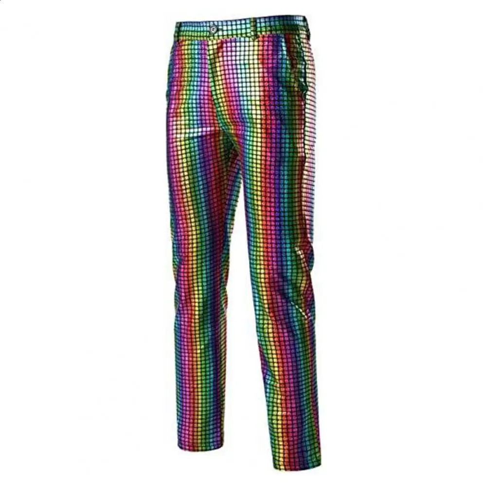 Rainbow plaid glitter shorts mens 70s dancer singer Trouser nightclub DJ stage dance set 240816