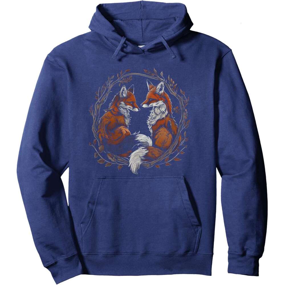 Hoodie For Mens Womens Fox Couple In Woods With Wreath Design Pullover Hoodies Sweatshirt Jacket Long Sleeve Free shipping