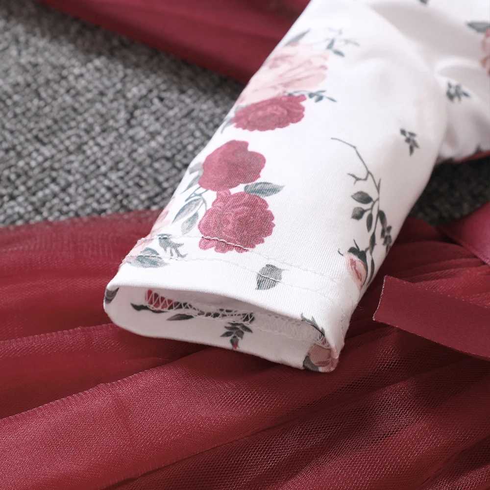 New Girls Spring and Autumn Flying Sleeves Long Sleeve Printed Mesh Dress for Primary and Secondary School ChildrenXJ241206