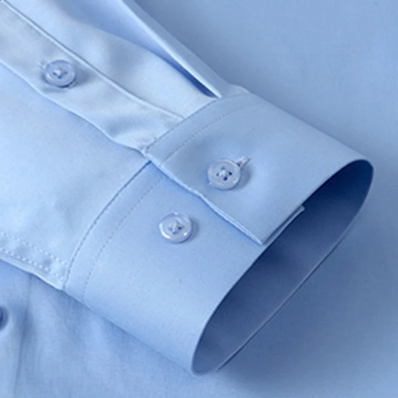 over size solid color long-sleeve shirts for men slim fit formal plain shirt elastic single pocket tops business dress clothes 240816