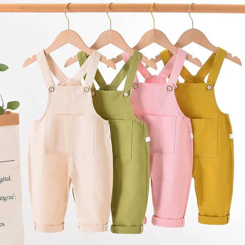 Casual jeans summer new pocket childrens cotton cover baby boy and girl universal fashionable solid jumpsuit for young children W241227