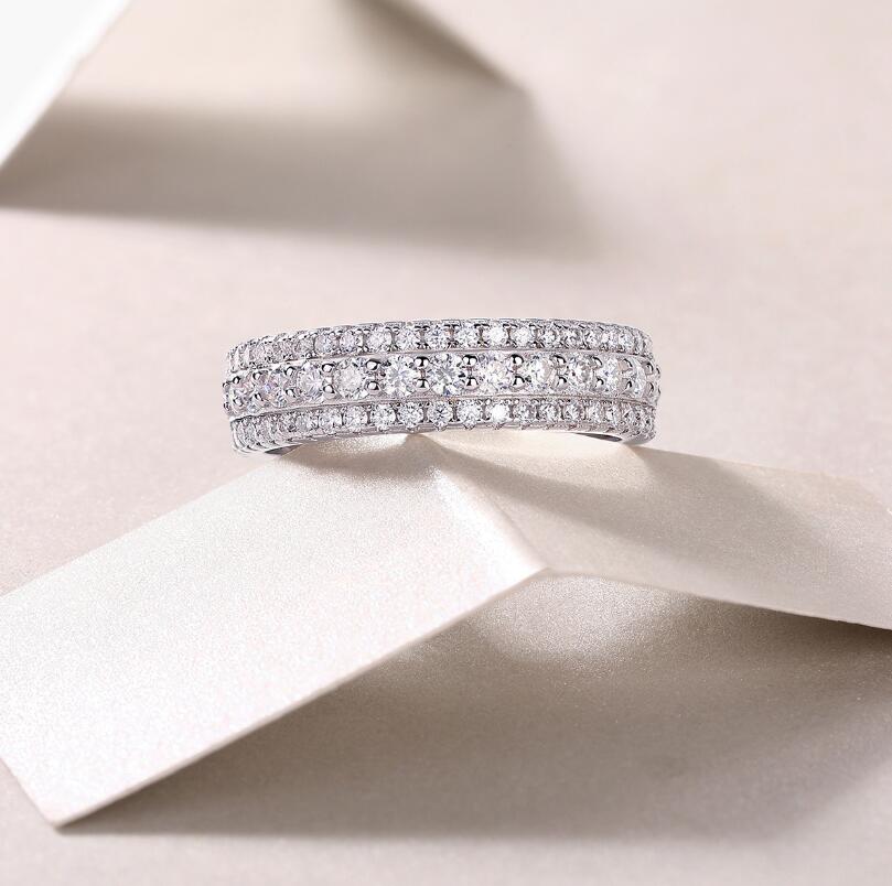 Designer Sparkling Luxury Ladies Jewelry 925 Sterling Silver Full Round Cut White Topaz CZ Diamond Gemstones Party Eternity Women Bride Wedding Ring G