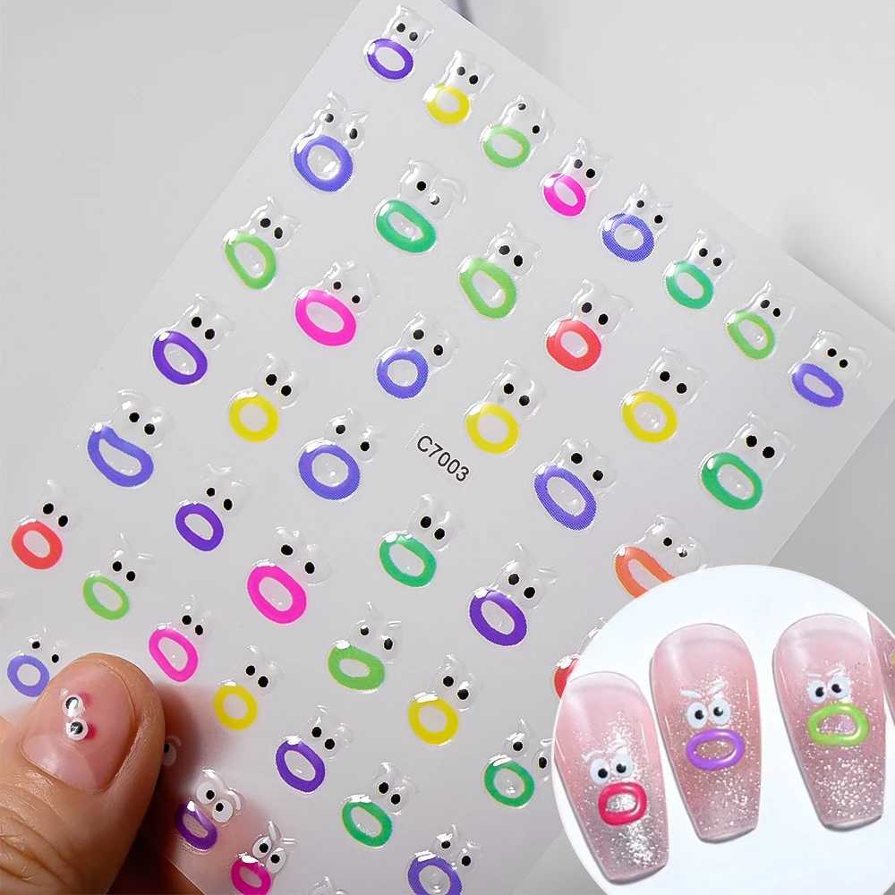 1PCS Summer Eyes 3D Jelly Nail Stickers Sausage Mouth Big Lips Smile Expression Design Self Adhesive Nail Art StickersXJ250120