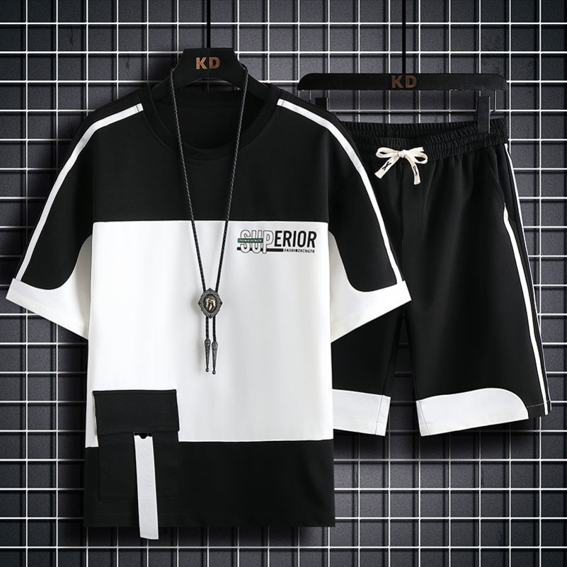 Summer Casual Mens Set Short Sleeve Tshirt Shorts Fashion Two Piece Sets Streetwear Mens Sports Suit Harajuku Tracksuit 240816