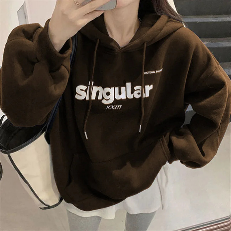 Wool lined hooded sweatshirt for women letter printed oversized zipper loose Grunge Y2K Cl 240814