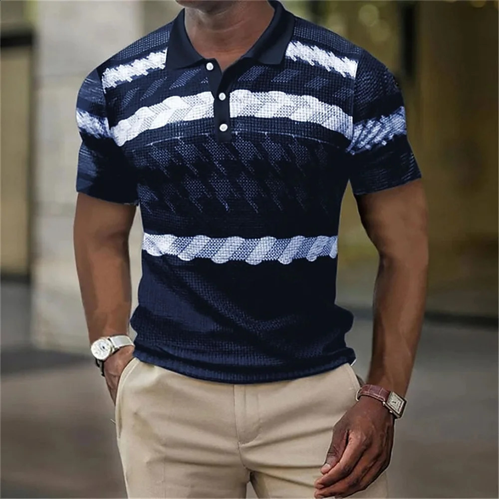 Vintage MenS Polo 3d Stripe Print High-Quality MenS Clothing Loose Oversized Shirt Tops Soft Tees Summer Casual Short Sleeves 240816