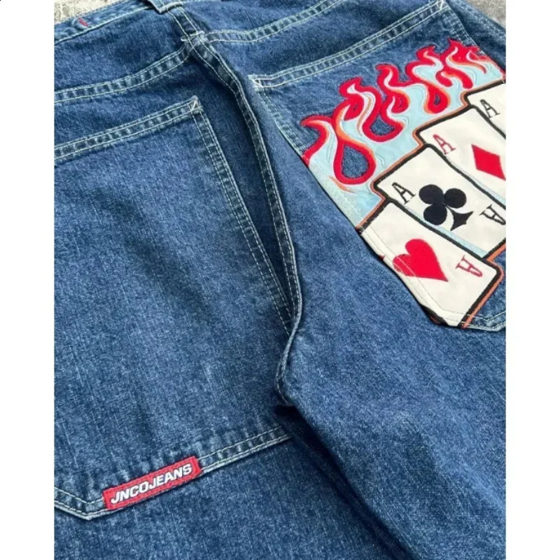 JNCO jeans Y2K Harajuku hip-hop letter embroidery retro bagged jeans denim pants mens Gothic high waisted wide pants 240819