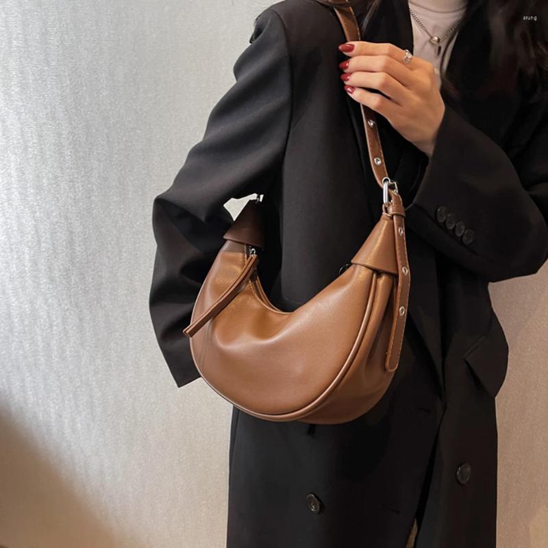 Bag Women Fashion Sling Adjustable Strap PU Leather Satchel Casual Half Moon Fashionable Tote Large Capacity Travel Bags