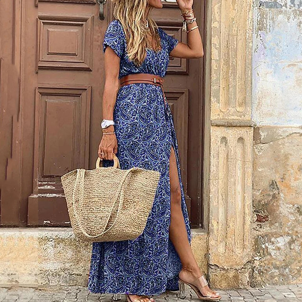 Long Dress for Women Summer Beach Bohemian Dresses Vestido Casual Robe Female Clothing Y2K Floral Skirt Elegant Maxi Dress 240816
