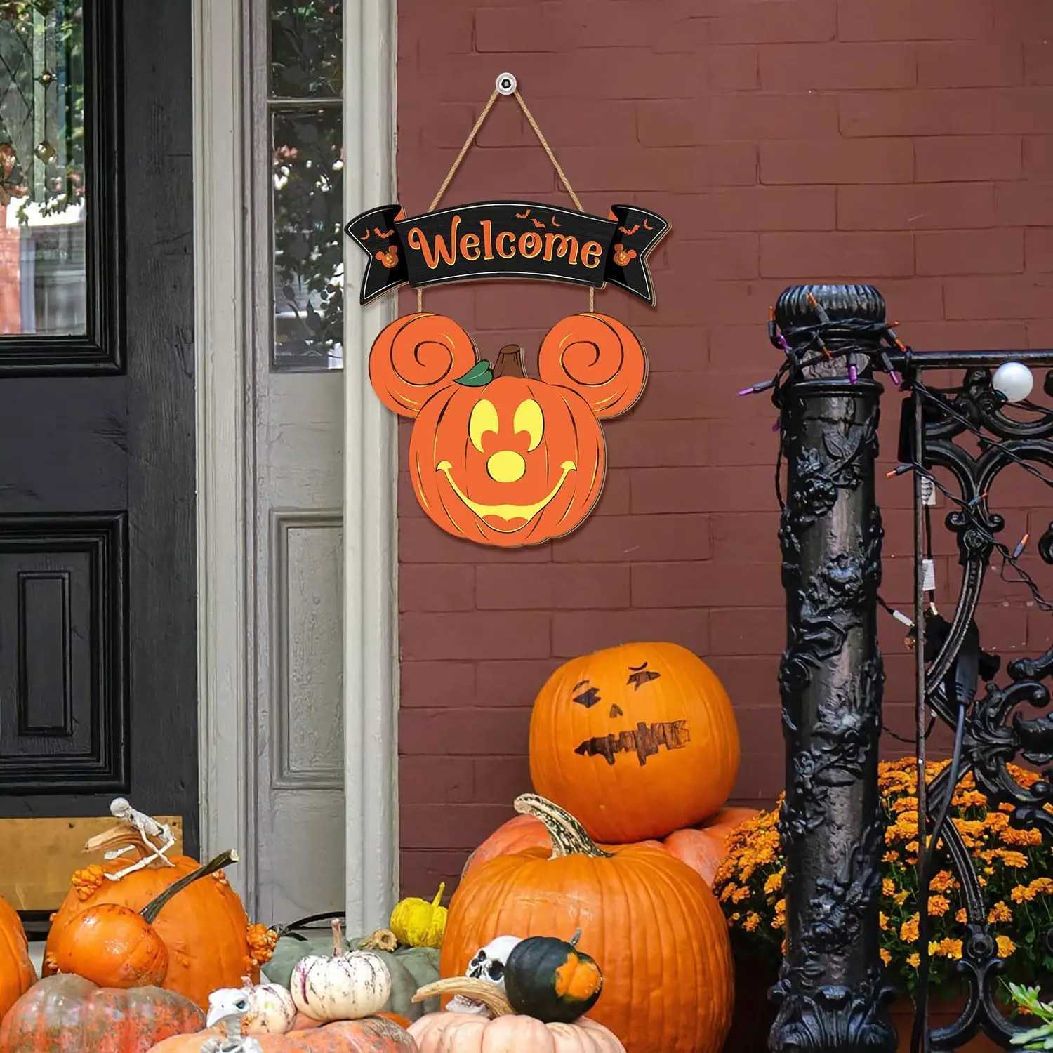 Halloween Mouse Pumpkin Decorations Halloween Mouse Welcome Hanging Sign for Front Door Happy Halloween Wooden Pumpkin SignsXJ240817