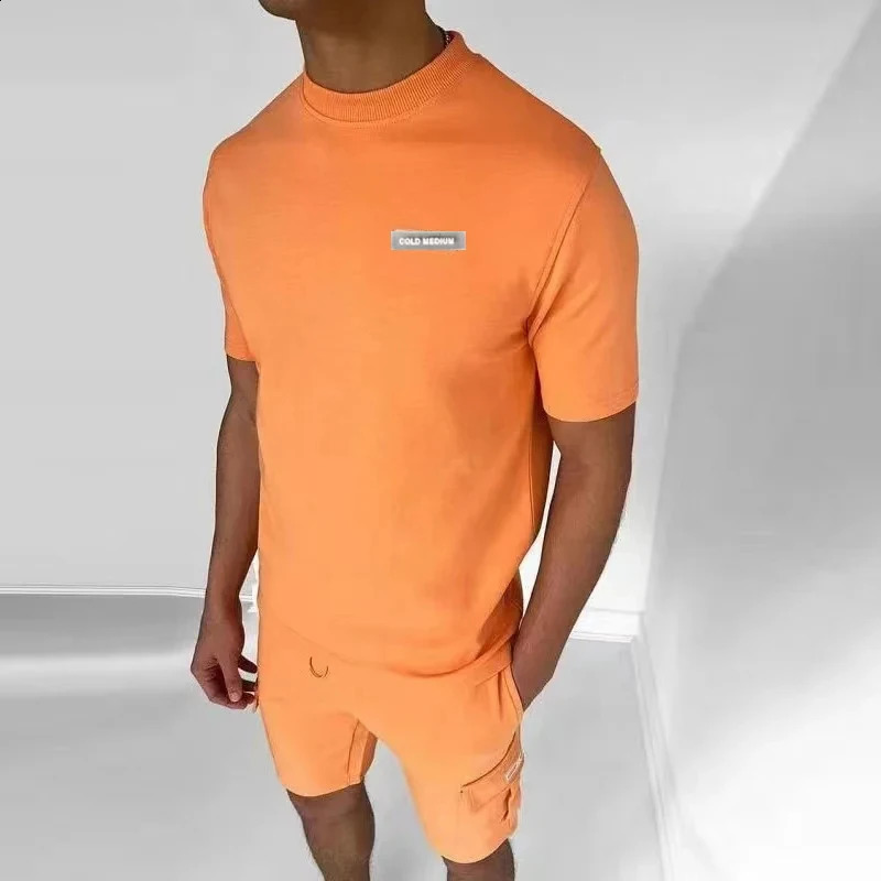 Men Suits Casual Sports Short-sleeve T-shirts Pocket Shorts Two Piece For Male Tracksuit Fashion Streetwear Solid Color Outfit 240816