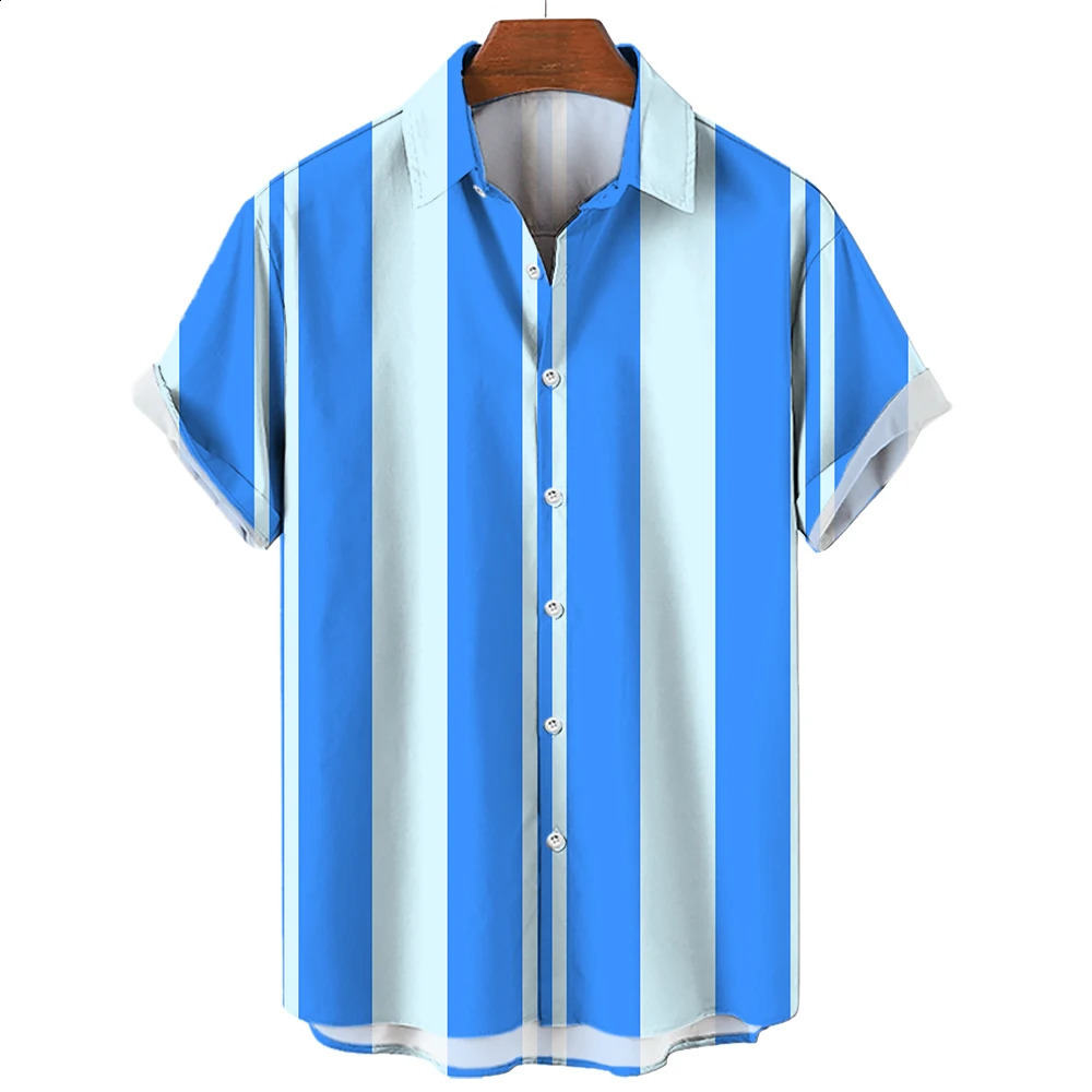 Hawaiian Stripes Simple Shirt For Mens Casual Fashion Streetwear Dazn Short Sleeve Breathable Top Clothing Harajuku Holiday 240816