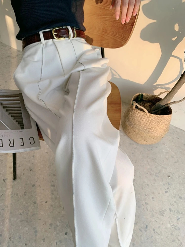 Solid Womens Summer Pants High Waist Loose Wide Leg Pants Korean Fashion Straight Trousers Women High Street Suit Pants Female 240816